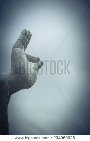 Close-up Buddha Hand Gesture Vitarka Mudra Isolated On White