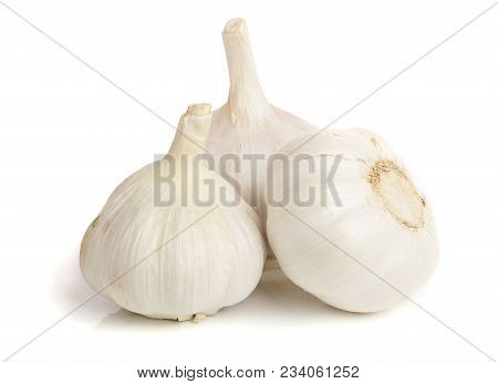 Garlic Isolated On White Background Close Up.