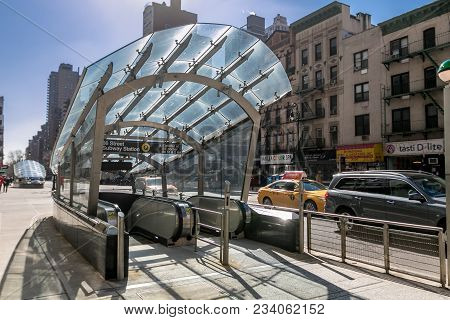 New York, March 15, 2018: Entrance To 96th Street Station Of Second Avenue Subway.
