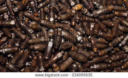 Vintage Antique Automotive Rusty Brake Bleeder Screws Covered In Grime