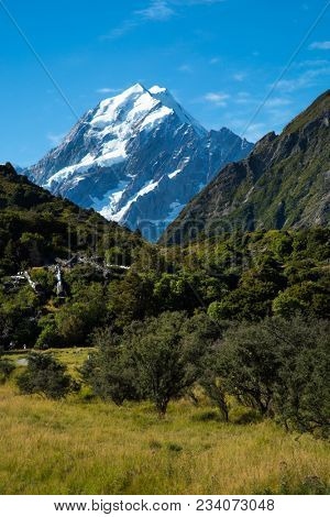 Mount cook with eternal snow at south island in New Zealand