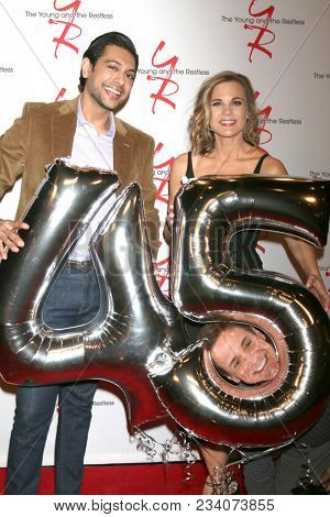 LOS ANGELES - MAR 26:  Abhi Sinha, Gina Tognoni, Christian LeBlanc at the The Young and The Restless Celebrate 45th Anniversary at CBS Television City on March 26, 2018 in Los Angeles, CA