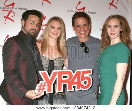 LOS ANGELES - MAR 26:  David Lago, Lauren Woodland, Christian LeBLanc, Camryn Grimes at the The Young and The Restless Celebrate 45th Anniversary at CBS TV City on March 26, 2018 in Los Angeles, CA