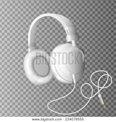 Realistic White Headphones On A Transparent Background. Vector Illustration
