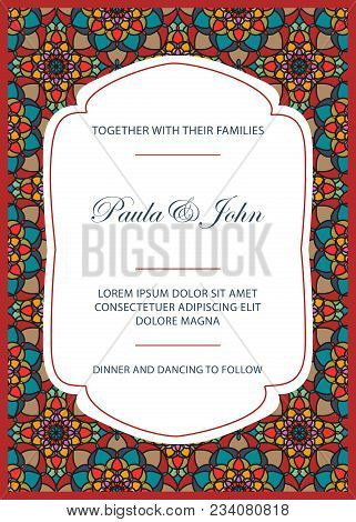 Vintage Wedding Invitation Template. Save The Date Card. Trendy Design With Tiled Background. Tradit