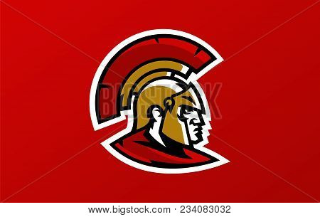 Colorful Head Logo Of The Spartan Warrior, Corinthian Helmet, Greek Soldier, Hoplite. Identity Sport
