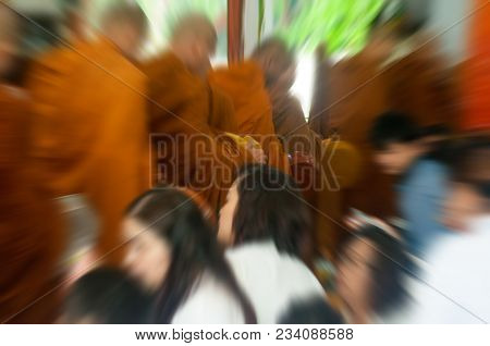 Buddhist Monks Receive Food From The Food To The People Who Have Come Forward In Large Measure, Is L