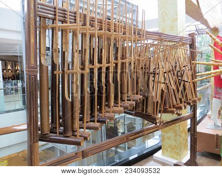 Serpong, Indonesia - March 25, 2018: Angklung, Indonesian Musical Instrument Consisting Of Two To Fo