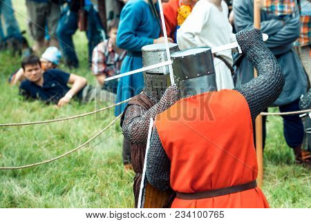 Ritter Weg, Russia, Morozovo, April 2017: Festival Of The European Middle Ages. Medieval Joust Knigh