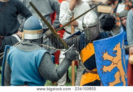 Ritter Weg, Russia, Morozovo, April 2017: Festival Of The European Middle Ages. Medieval Joust Knigh