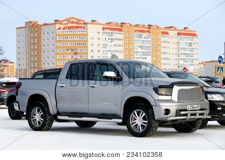 Novyy Urengoy, Russia - March 25, 2018: Pickup Truck Toyota Tundra In The City Street.