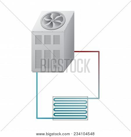 Outdoor And Indoor Unit Chiller. Equipment For Cooling And Heating Water. Hvac Vector Illustration.