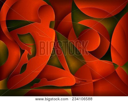 Vector Design Of People Practicing Yoga On Abstract Cubism Backhround