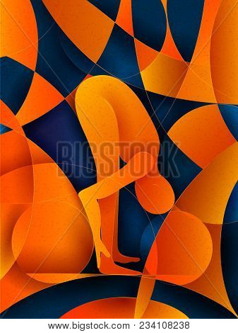 Vector Design Of People Practicing Yoga On Abstract Cubism Backhround