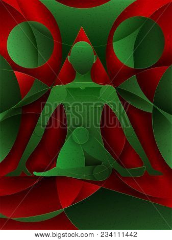 Vector Design Of People Practicing Yoga On Abstract Cubism Backhround