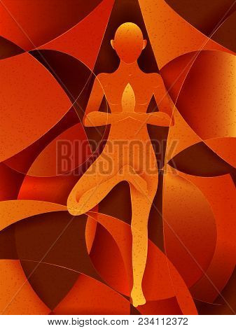Vector Design Of People Practicing Yoga On Abstract Cubism Backhround