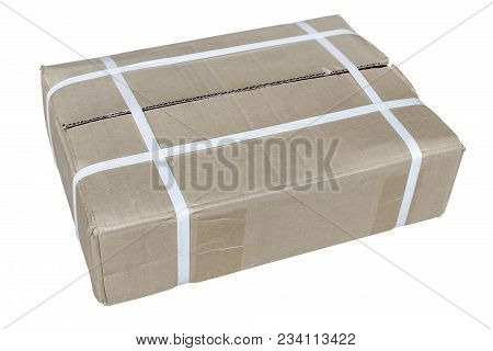 A Cardboard Box Packed In Isolation On A White Background