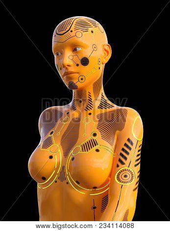 Computer Generated 3d Illustration With A Humanoid Robot Isolated On Black Background