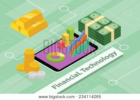 Financial Technology Business Concept Illustrations With Isometric 3d Style Vector Graphic Illustrat