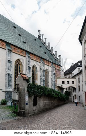 Schwaz, Austria - August 8, 2017:  View Of The Church Of The Picturesque Town Of Schwaz In  Austrian
