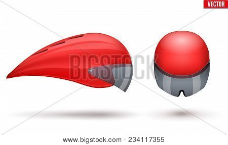 Set Of Time Trial Bicycle Helmet Models. Front And Side View. Equipment Of Road Bicycle Racing. Blue