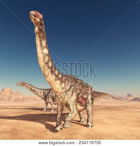 Computer Generated 3d Illustration With The Dinosaur Diamantinasaurus In The Desert