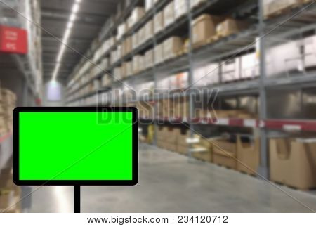 Abstrast Blurred background : Warehouse cargo with digital monitor