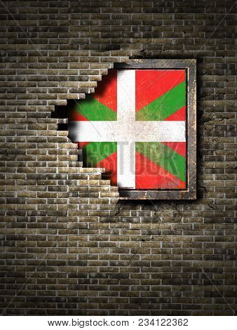 3d Rendering Of A Basque Country Spanish Community Flag Over A Rusty Metallic Plate Embedded On An O
