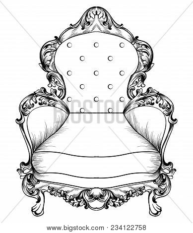 Baroque Armchair With Luxurious Ornaments. Vector French Luxury Rich Intricate Structure. Victorian 