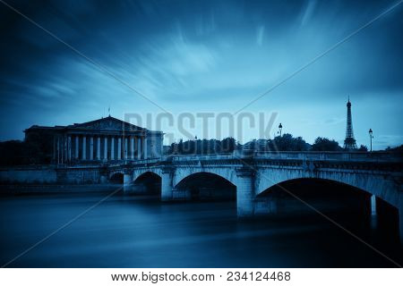 Paris River Seine and bridge with Assemblee Nationale