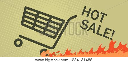 Hot Sale Poster With A Shopping Cart Leaving A Burning Track After It.