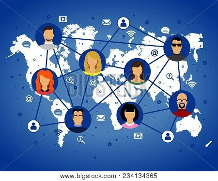 Avatar Vector Image Human Faces Internet Icons On World Map Gradient