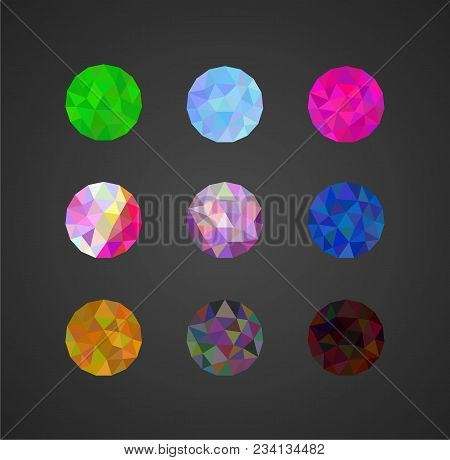 A Set Of Polygonal Sphere Ball Diamond On A Dark Background