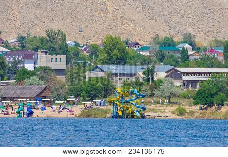 Busy Summer With Hot Weather And Swimming Near Cholpon-ata, Issyk-kul Lake, Kyrgyzstan 30.07.2017