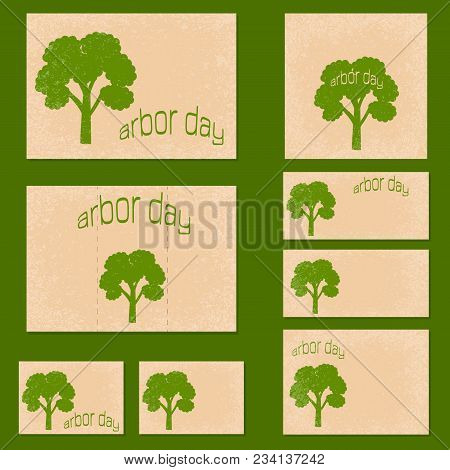 National Arbor Day. Template Design Set. Silhouette Of A Tree With Text Arbor Day. On A Peach Backgr