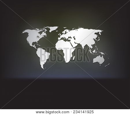 Stylish White World Map On A Gark Background With Cool Glowing Effects. Eps10 Vector.