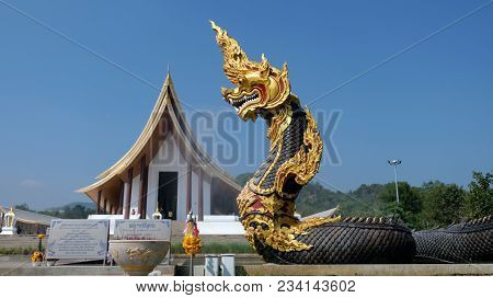 1 April 2018 Phetchabun Thailand : The Naga Ratchaprasong At Wat Dhammayan Is Located In Nhong Phai