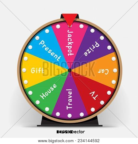 Eight Segmentation Fortune Wheel Lottery Object. Gamble Jackpot Prize Spin With Shadow. Round Drum C