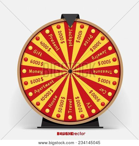 Twenty Four Segmentation Fortune Wheel Lottery Object. Gamble Jackpot Prize Spin With Shadow. Round 