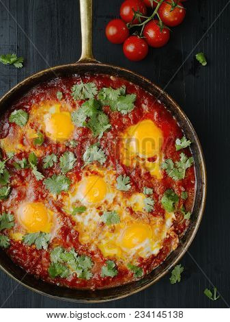 Close Up Of Rustic Middle Eastern Shakshuka Breakfast