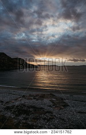 View Of Sunset From Ardmair Beach, Scotland.