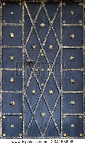 Details, And Ornaments Of Wrought Iron Fence With Gate.