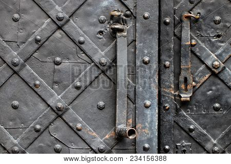Details, And Ornaments Of Wrought Iron Fence With Gate.