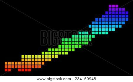 A Dot Balaton Lake Map. Vector Geographic Map In Bright Spectrum Colors On A Black Background. Color