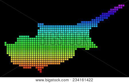 A Dot Cyprus Map. Vector Geographic Map In Bright Spectrum Colors On A Black Background. Color Vecto