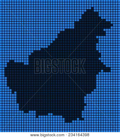 Dotted Pixel Borneo Island Map. Vector Geographic Map In Blue Colors. Vector Collage Of Borneo Islan