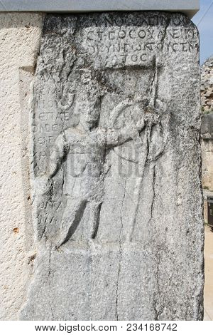 Northern Greece - July 25: A Stone Engraving From A Theater In First Century Philippi July 25, 2017.