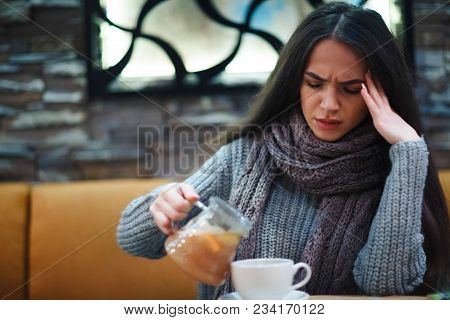 Flu Cold Or Allergy Symptom.sick Young Woman Having Common Cold.
