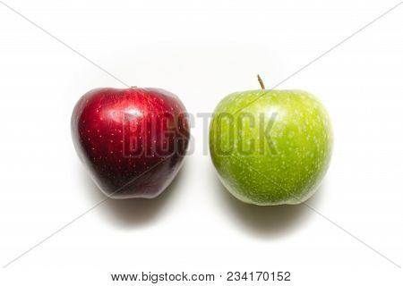 Green And Red Apple On Isolated White Background