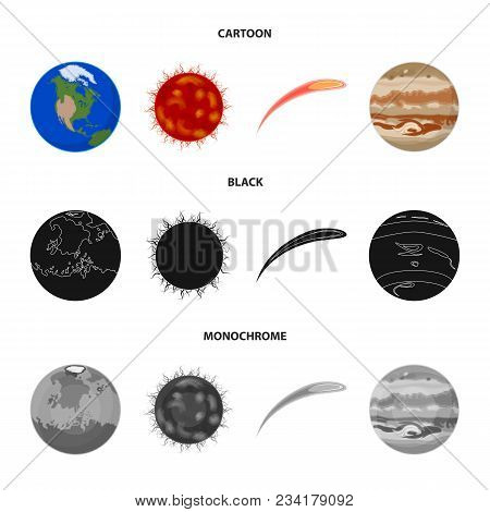 Earth, Jupiter, The Sun Of The Planet Of The Solar System. Asteroid, Meteorite. Planets Set Collecti